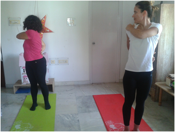 Group practicing Pranayama yoga breathing